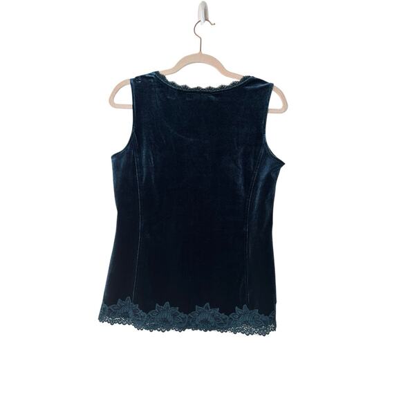 COLDWATER CREEK Dark Green Velvet Lace Trim Cami Tank Top Fairygrunge Vamp Y2K S - Picture 10 of 12